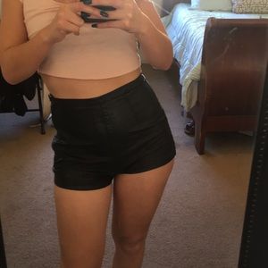 Black leather shorts